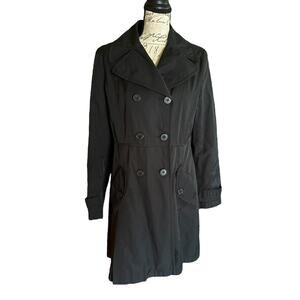 DKNY Women's Black Button Front Trench Coat Size Medium